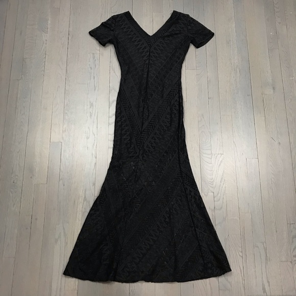 Vintage Dresses & Skirts - Vintage Terry Paris Lace V Neck Short Sleeve Dress